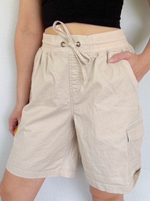 Dokotoo Light Tan Khaki Drawstring Waist Cotton Stretch Cargo Shorts Size Medium